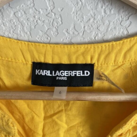 Karl Lagerfeld Dress Women’s 6 Yellow Eyelet Button-Front - Picture 3 of 8